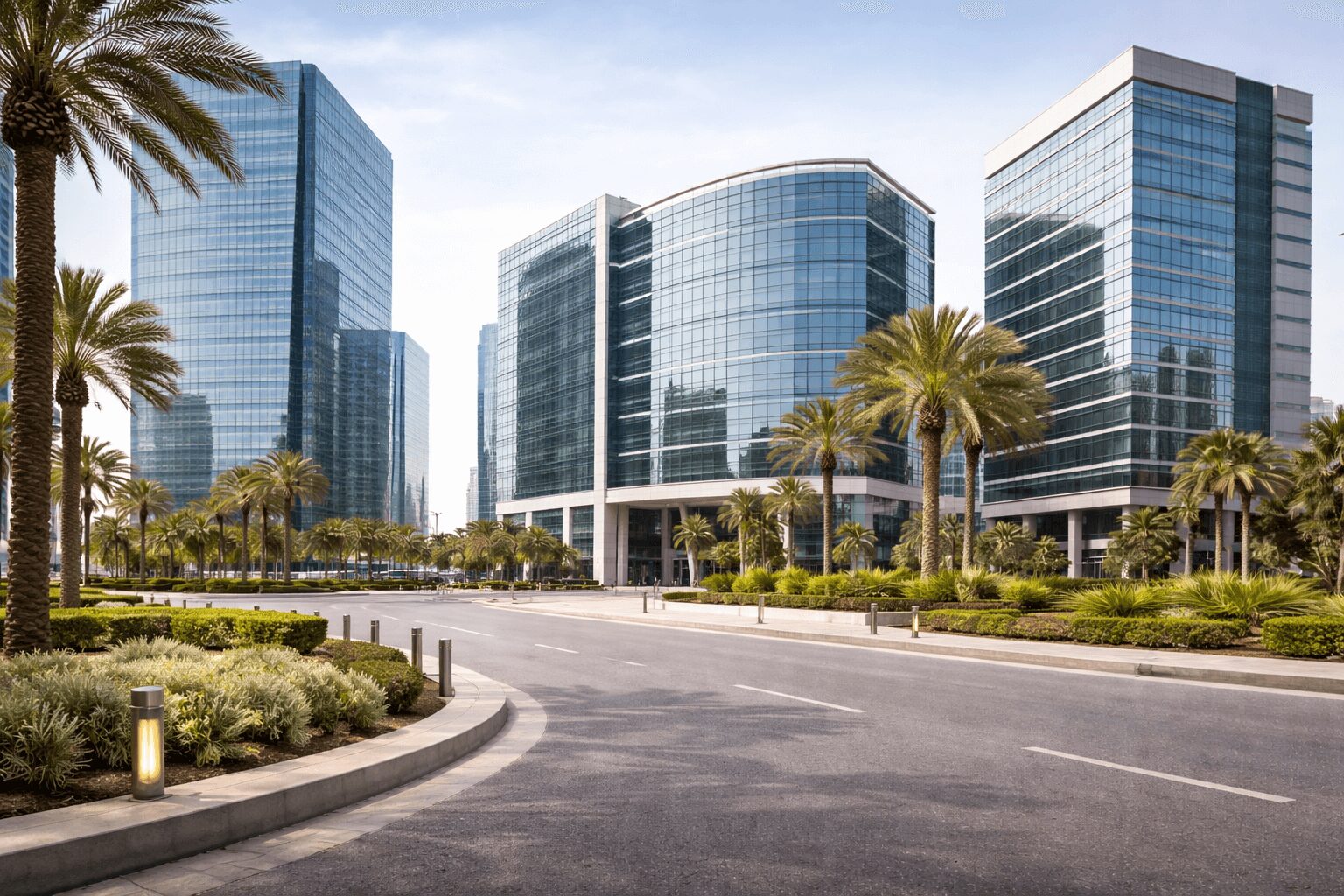 Modern financial district in Morocco with contemporary glass office towers